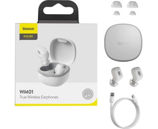 Baseus WM01 TWS Bluetooth stereo austiņas / Bezvadu / 5.0 Bluetooth / Skārienvadība / Baltas