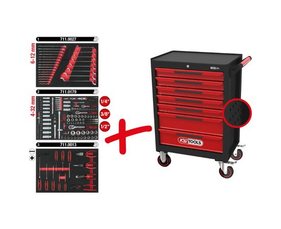 KS Tools Instrumentu ratiņi ECOline, 7 atvilktnes +215gab. komplekts