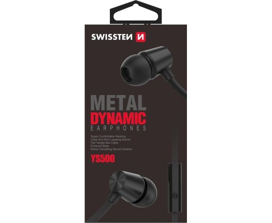 Swissten YS500 Stereo Austiņas ar Mikrofonu un vadības pulti uz TPE Plakana vada / 3,5mm / 1.2m Melnas