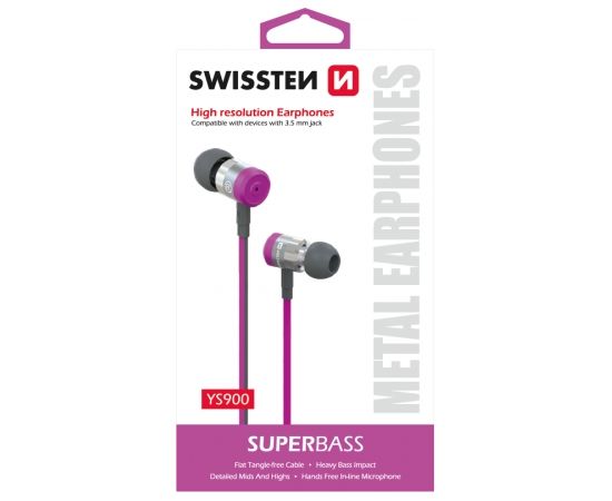 Swissten SuperBass Earbuds Metal YS900 Stereo Austiņas ar mikrofonu 3,5mm / 1.2m Rozā