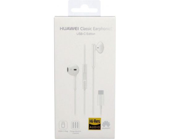 Huawei USB-C Edition Оригинальные наушники с микрофономи и пультом дистанционного управления 1.1m Белые (EU Blister)