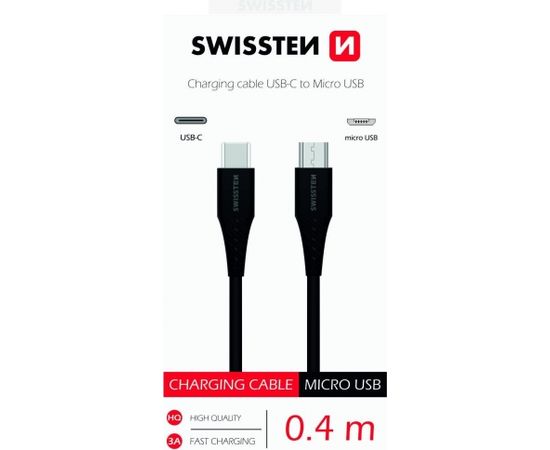 Swissten Basic Universāls Quick Charge 3.1 USB-C uz Micro USB Datu un Uzlādes Kabelis 0.4m Melns