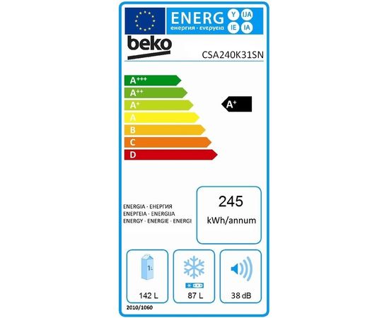 BEKO CSA240K31SN 153cm A+ Inox Ledusskapis Ledusskapji
