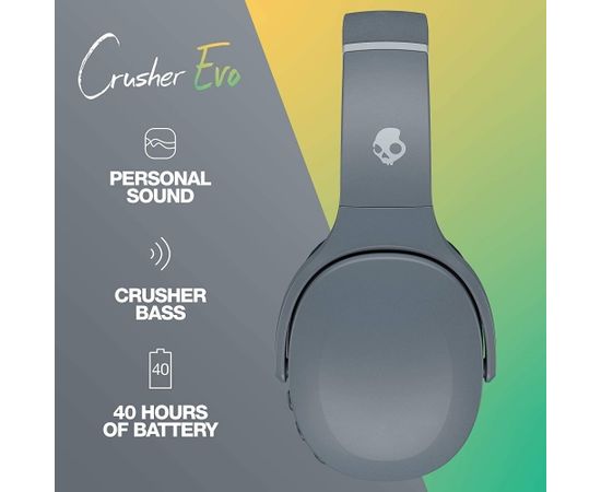 Skullcandy Wireless Headphones Crusher Evo Over-ear, Microphone, Wireless, Chill Grey