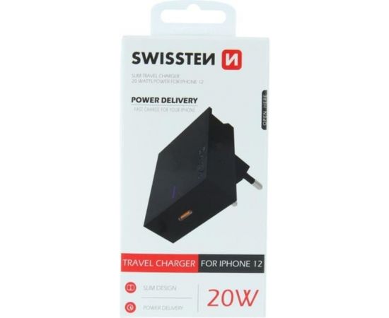 Swissten Premium Зарядное устройство  20 Вт для всех моделей iPhone 12 Cерии черный