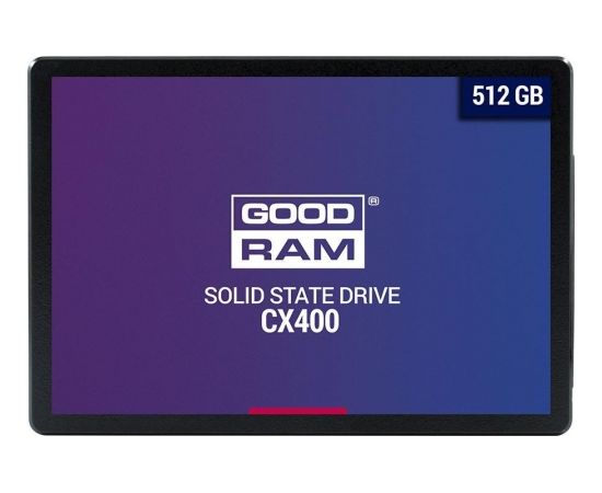 GOODRAM CX400 512GB SSD, 2.5” 7mm, SATA 6 Gb/s, Read/Write: 550 / 500 MB/s, Random Read/Write IOPS 75.5K/76.8K, gen. 2