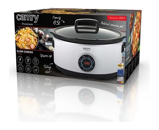 Camry Slow cooker CR 6410 600 W, Ceramic pot, 6.5 L, Number of programs 3, White