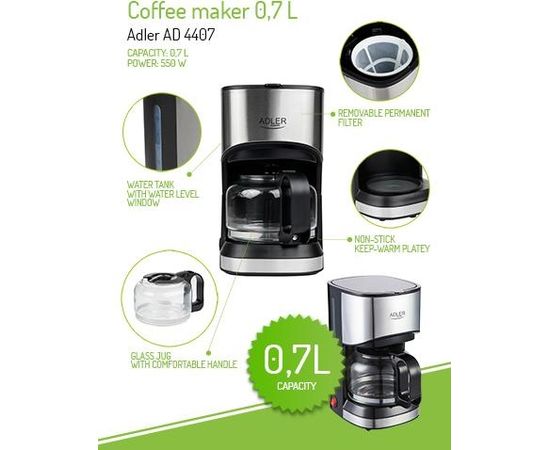 Adler Coffee maker AD 4407 Drip, 550 W, Black