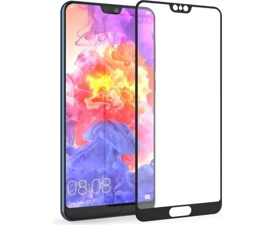 (Ir veikalā) Fusion Full Glue 5D Tempered Glass Aizsargstikls Pilnam Ekrānam Huawei P20 Pro Melns