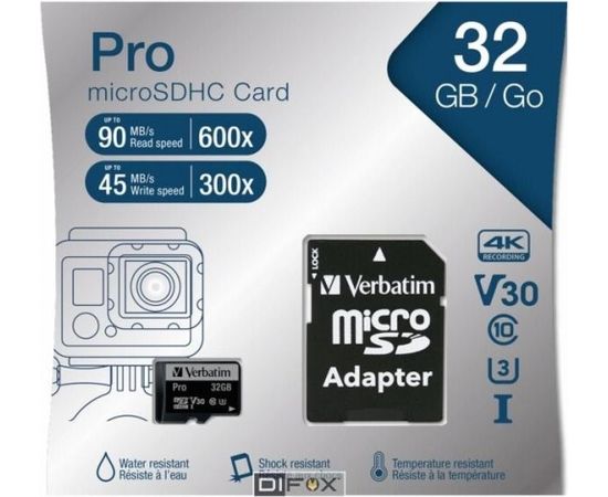 Verbatim microSDHC Pro      32GB Class 10 UHS-I incl Adapter