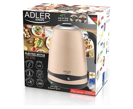 Adler Kettle AD 1295	 Electric, 2200 W, 1.7 L, Stainless steel, 360° rotational base, Golden