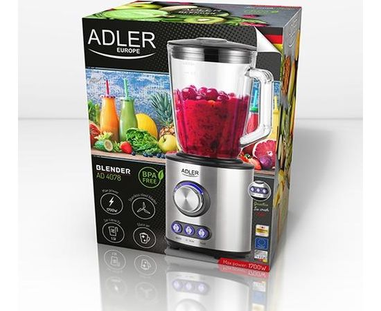 Adler Blender AD 4078 Stand, 1700 W, Material jar(s) Glass, 1.5 L, Ice crushing, Stainless steel