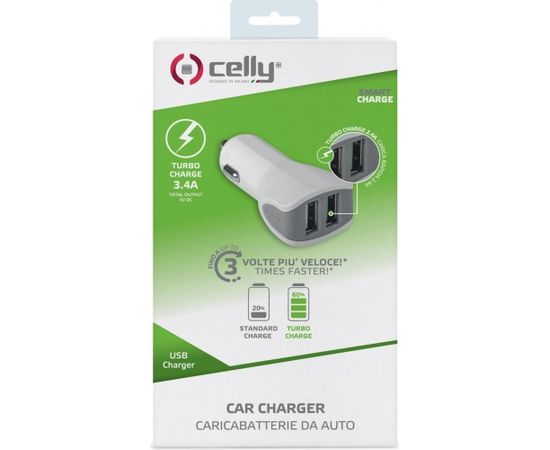 Celly Dual Fast Charge Premium Auto Lādētājs 12 / 24V / 3.4A Balts