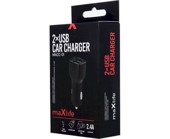 Maxlife MXCC-01 2xUSB Fast Charge Premium Auto Lādētājs 12 / 24V / 2.4A Melns