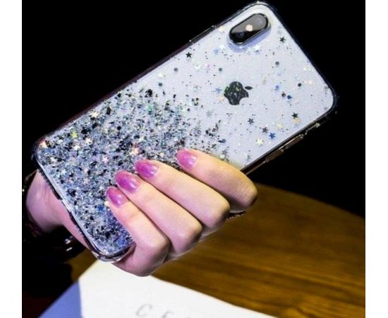 Fusion Glue Glitter Back Case Silikona Aizsargapvalks Priekš Apple iPhone 12 Pro Max Caurspīdīgs