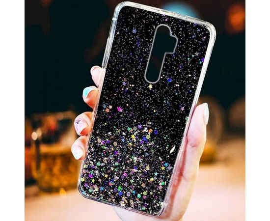 Fusion Glue Glitter Back Case Silikona Aizsargapvalks Apple iPhone 12 Pro Max Melns