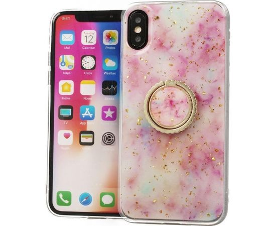 Fusion Marble Ring Back Case Silikona Aizsargapvalks Apple iPhone 12 Mini Rozā