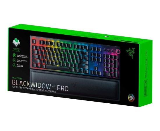 Razer Green Switch, Gaming, RGB LED light, Nordic Layout, Black, 2.4Ghz Wireless, Wired, Bluetooth, BlackWidow V3 Pro, Wireless connection Клавиатуры