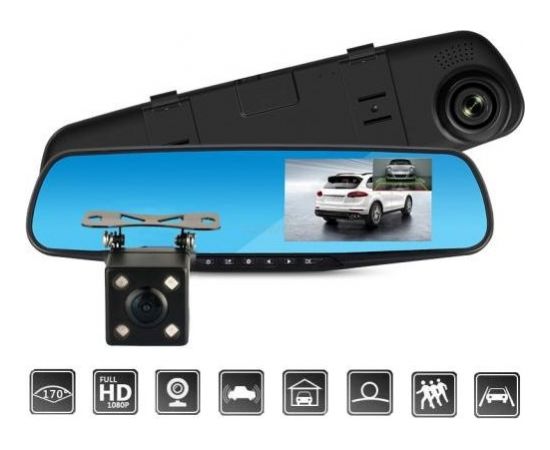 RoGer 2in1 Auto video Reģistrators ar Spogulis un atpakaļskata Kameru / Full HD / 170' / G-Sensor / MicroSD / LCD 4.3''
