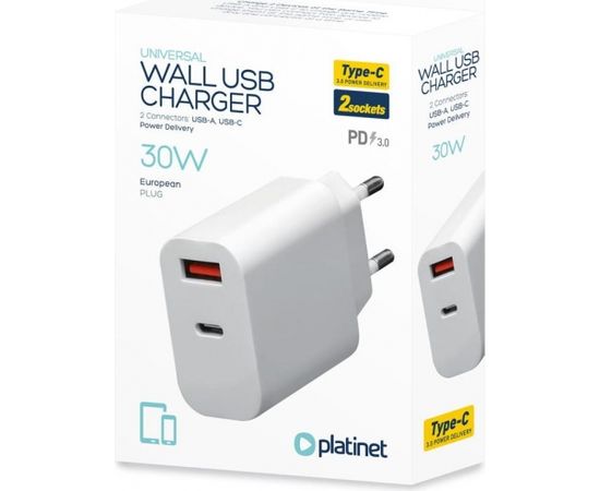 Platinet charger USB/USB-C 30W (PLCUPD30W)