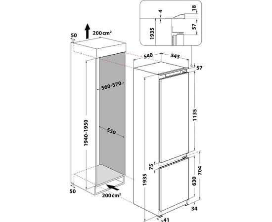 Whirlpool ART 9812 SF1 klase A+ Iebūvējams Ledusskapis 193cm