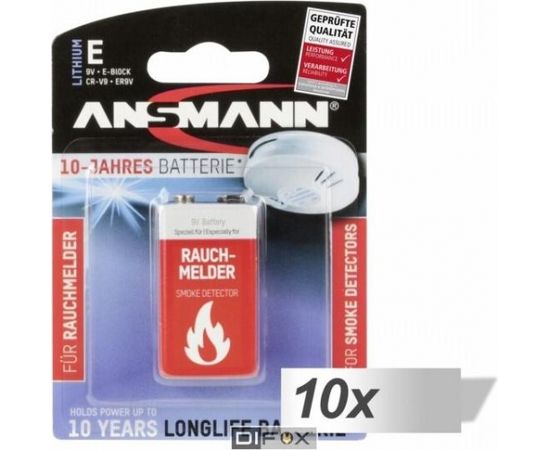 10x1 Ansmann Lithium 9V-Block specifically for Smoke Detector