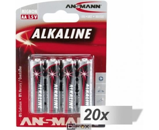 20x4 Ansmann Alkaline Mignon AA LR 6 red-line