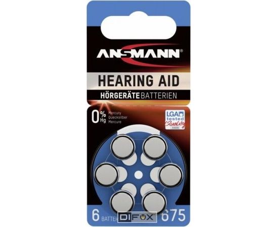 1x6 Ansmann Zinc-Air 675 (PR44) Hearing Aid Batteries