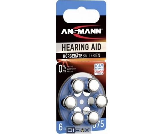 1x6 Ansmann Zinc-Air 675 (PR44) Hearing Aid Batteries