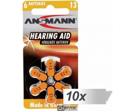 10x6 Ansmann Zinc-Air 13 (PR48) Hearing Aid Batteries