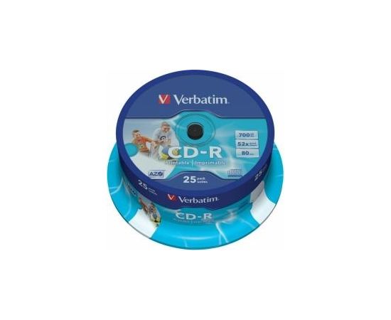 Matricas CD-R AZO Verbatim 700MB 1x-52x Wide Printable, ID Bran,25 Pack Spindle