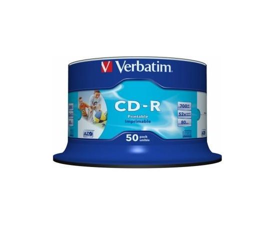 Matricas CD-R AZO Verbatim 700MB 1x- 52x Wide Printable non ID,50 Pack Spindle