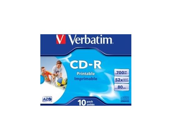 Verbatim Matricas CD-R AZO Vebratim 700MB 52x Printable Jewel Cased 10 Pack