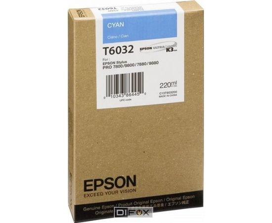 Epson ink cartridge cyan T 603  220 ml     T 6032