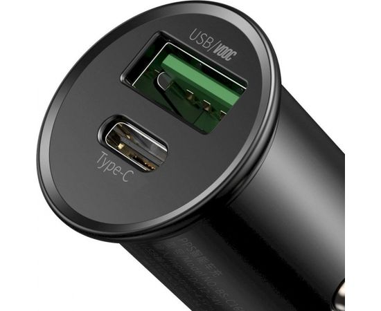 Baseus CCYS-C01 Auto Lādētājs USB-C / USB / 3A / 30W / Quick Charge 3.0 Melna