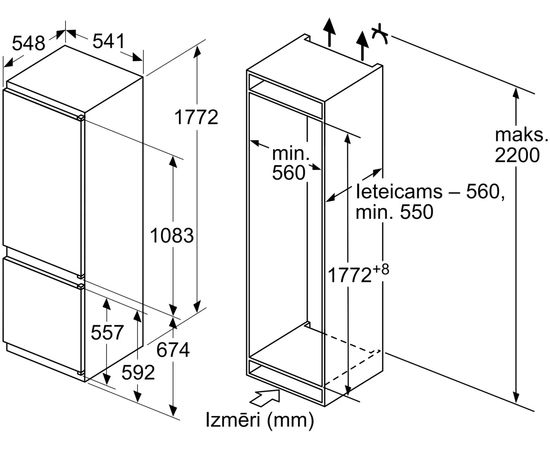 Bosch KIV87NSF0 s2 Iebūvējams Ledusskapis 177cm Balts SlidingHinge