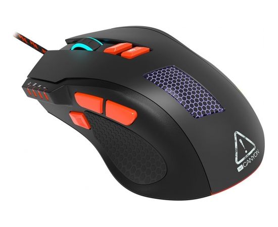 Canyon Wired Gaming Mouse with 8 programmable buttons, sunplus optical 6651 sensor, 4 levels of DPI default and can be up to 6400, 10 million times key life, 1.65m Braided USB cable