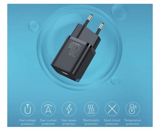 Baseus CCSUP-B01 tīkla lādētājs USB-C / 20W / 3A melns