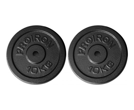 PROIRON PRKISP10K Weight Plates Set, 2 x 10 kg, Black, Solid Cast Iron
