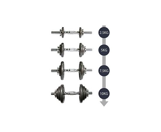 PROIRON PRKCAS20K Adjustable Dumbbell Set, 2 x bars/handles;  4 x 0.5 kg plates; 4 x 1.25 kg plates; 4 x 2.5 kg plates; 4 x collars; 1 x extended bar, 20 kg, Black