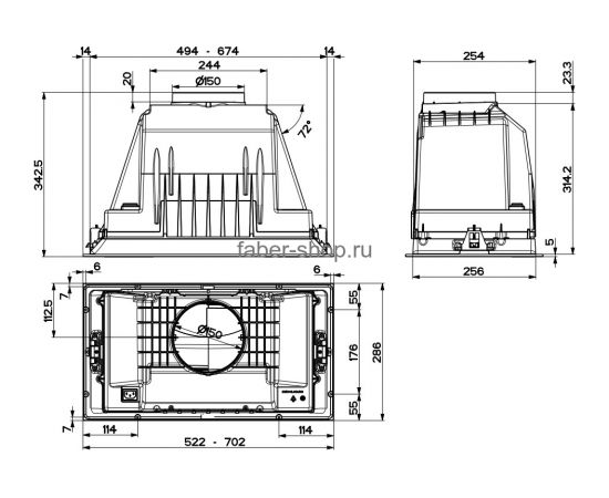 Faber INKA PLUS HCS BK A70 70cm PushB Tvaika nosūcējs, iebūvējams 580m3h Melns