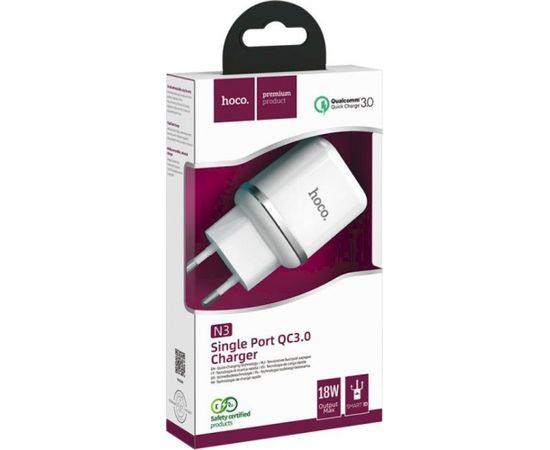 Hoco N3 tīkla lādētājs USB / 18W / 3A / Quick Charge 3.0 / balts