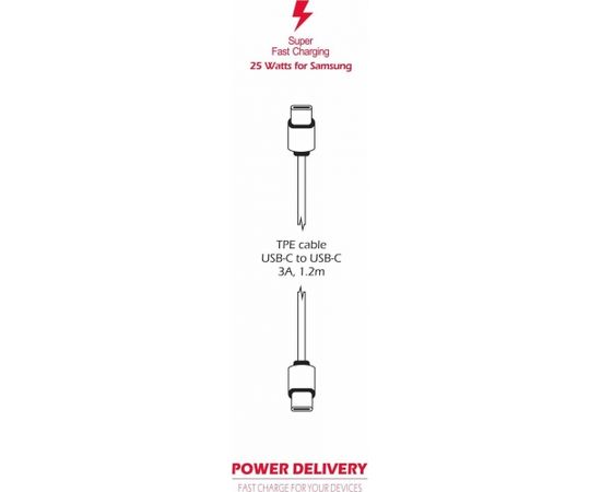 Swissten Premium 25W Samsung Super Fast Charging lādētājs ar 1.2 m USB-C uz USB-C kabeli Balts