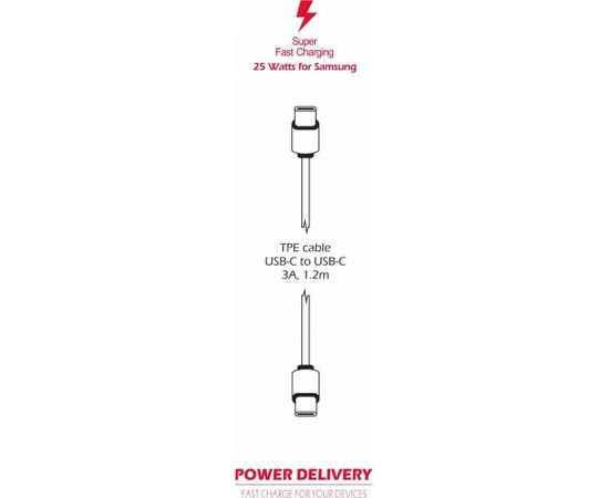 Swissten Premium 25W Samsung Super Fast Charging lādētājs ar 1.2 m USB-C uz USB-C kabeli Melns Telefonu lādētāji 220v