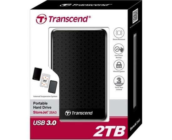 Transcend StoreJet 25A3 2TB USB 2.0/3.0 2,5'' HDD antishock / fast backup