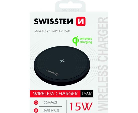 Swissten 15W Bezvadu lādētājs ar USB-C 1.5m kabeli Melns