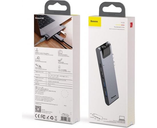 Baseus CAHUB-L0G 7 in 1 Приставка для MacBook / HDMI / 2 x USB 3.0 / USB-C / RJ45 / SD / Micro SD Thunderbolt C+ Datoru dokstacijas