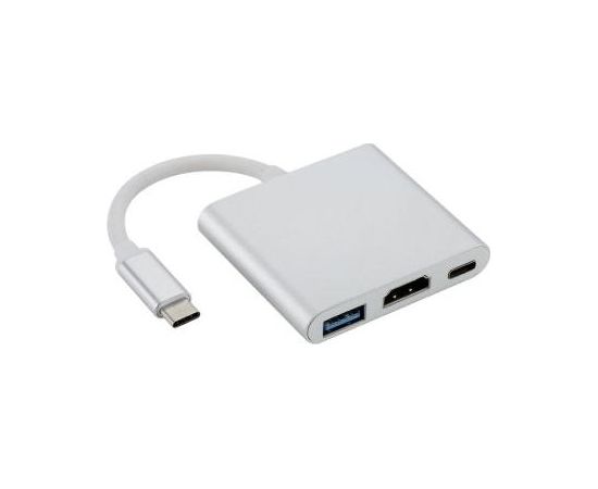 Fusion (3 in 1) USB-C Multiport Адаптер / USB 3.0 / HDMI / USB-C / Серебряный