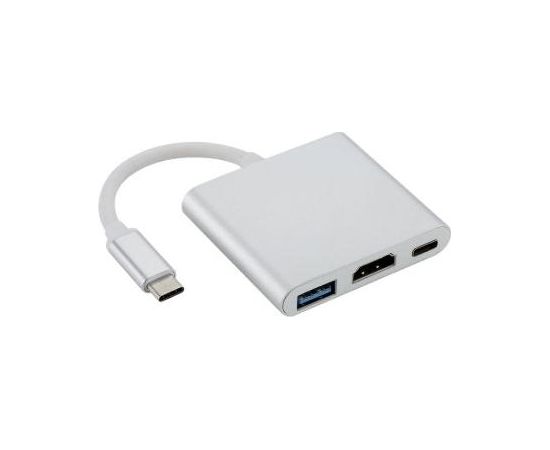 Fusion (3 in 1) USB-C Multiport Adapteris / USB 3.0 / HDMI / USB-C / Sudraba