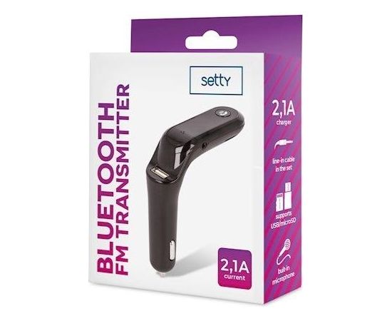 Setty TFM-02 FM Transmitter Bluetooth 5.0 / microSD / USB / AUX / 2.1A  / Melns